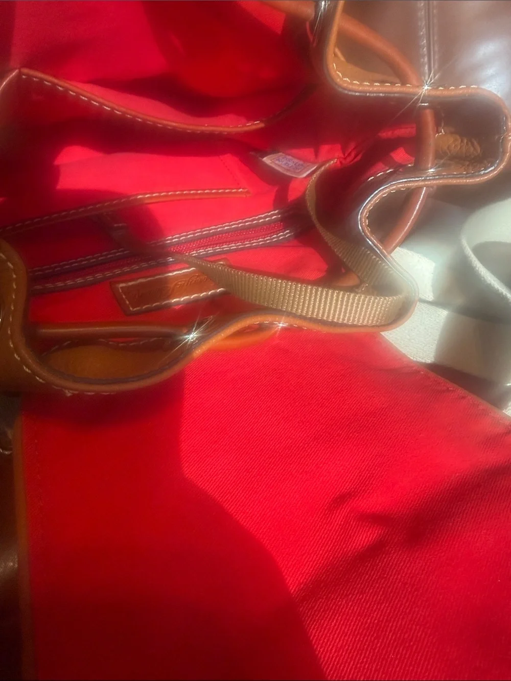 Dooney & Bourke Cognac Pebbled Leather Drawstring Backpack